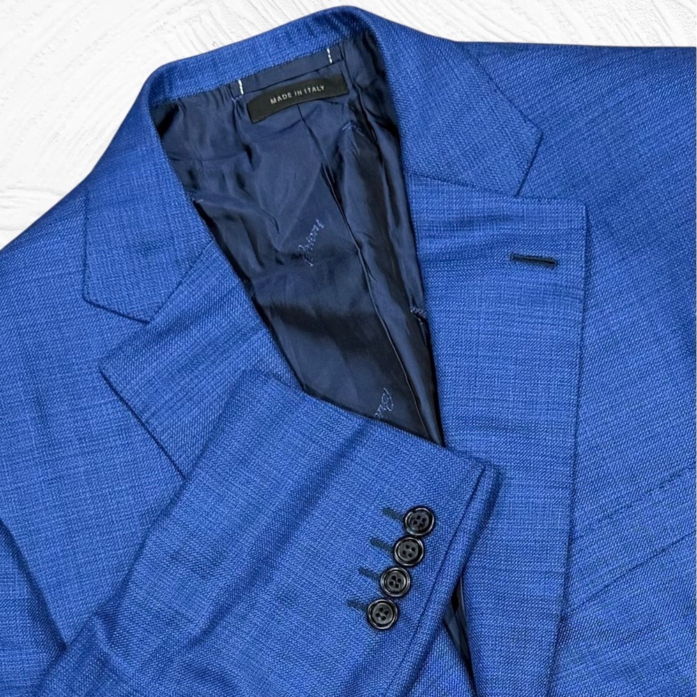 Brioni Ravello Blazer Wool Silk US40R Royal Blue Hopsack Deconstructed